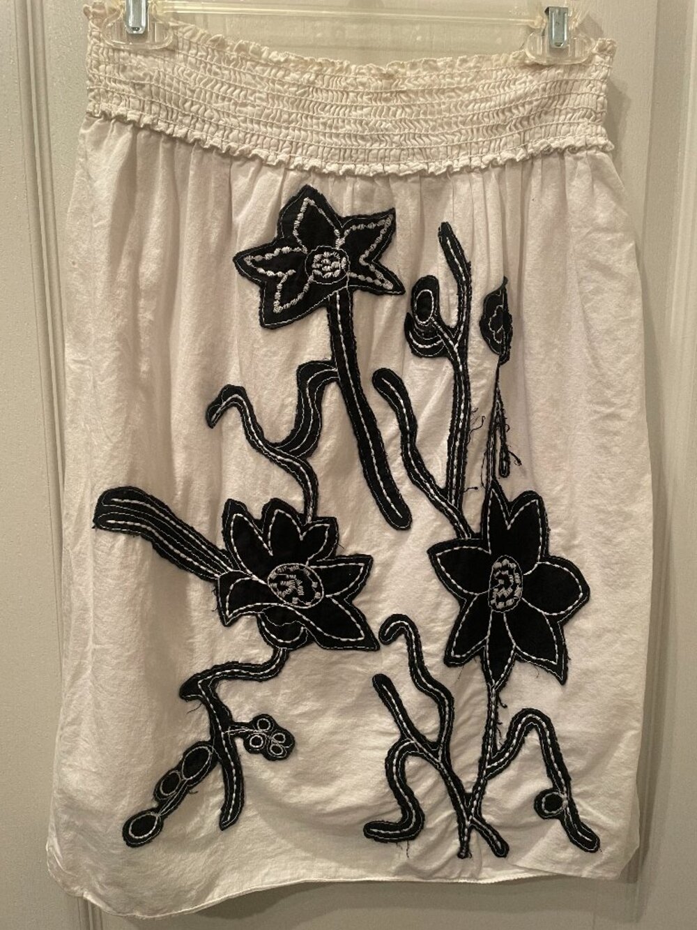 White & Black Floral Embroidered Skirt